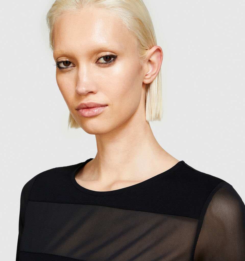 T-shirt with tulle sleeves - women's long sleeve t-shirts - Black | Sisley image number 5